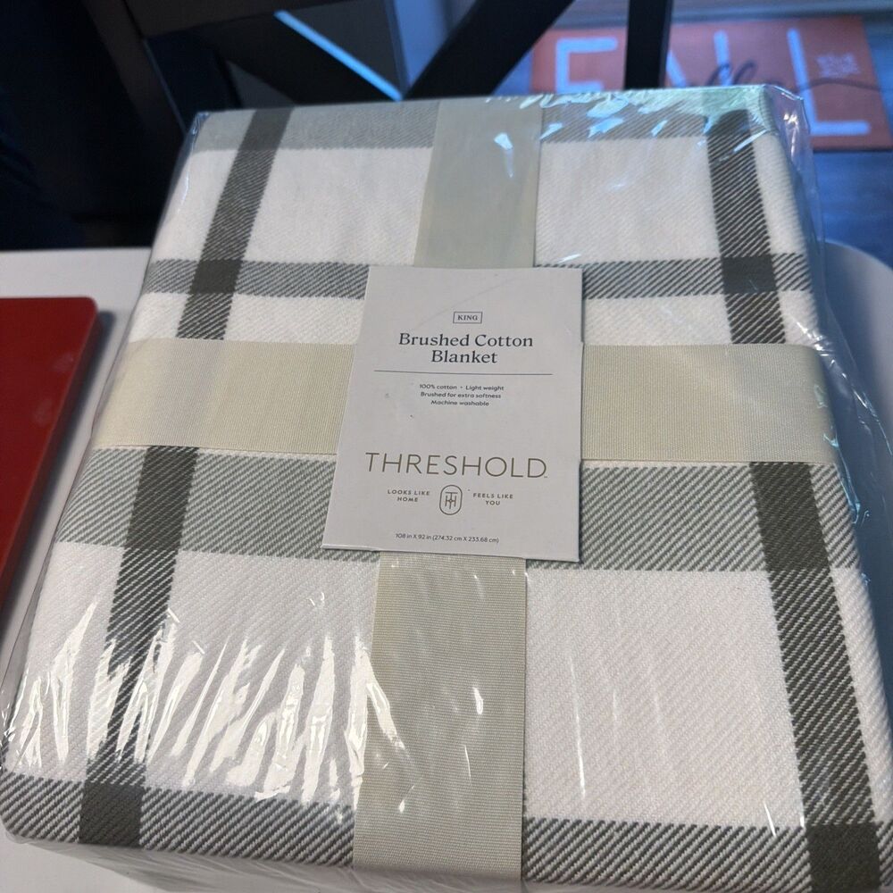 King Brushed Cotton Blanket Green Plaid - Threshold